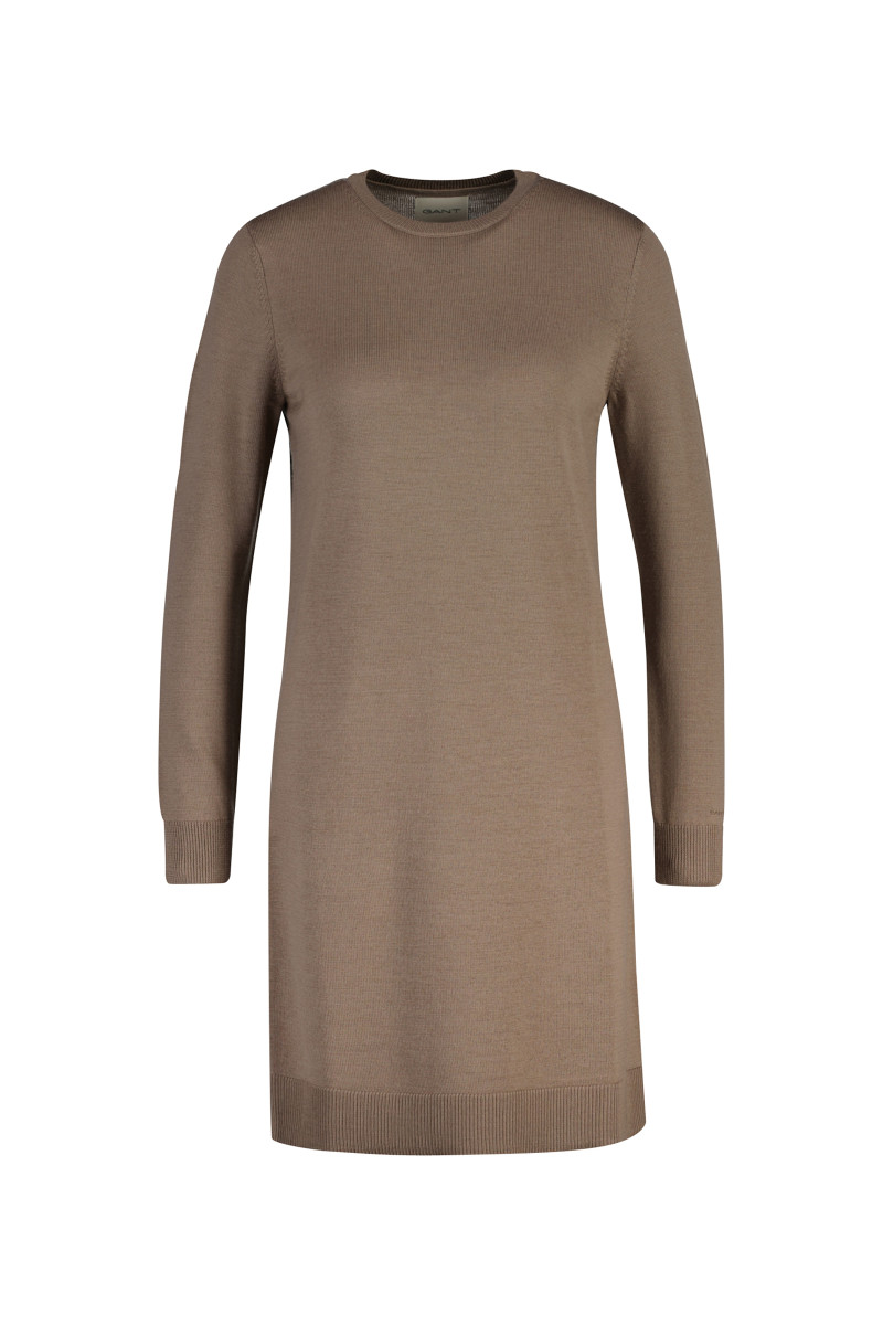ŠATY GANT FINE MERINO KNITTED DRESS TAUPE BEIGE