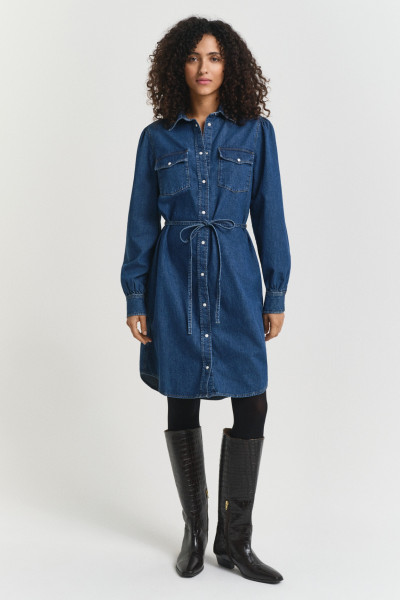 RUHA GANT PUFF SLEEVE DENIM DRESS - Kép 1