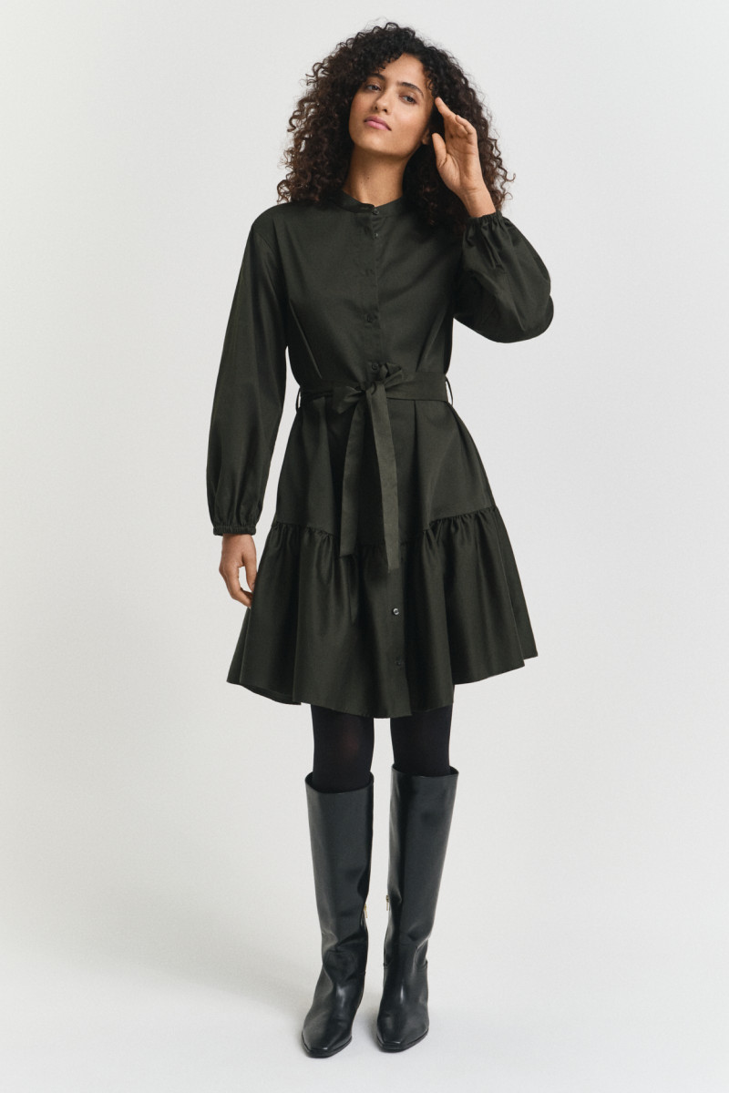 ŠATY GANT COTTON SATIN LS DRESS GREEN LAGOON