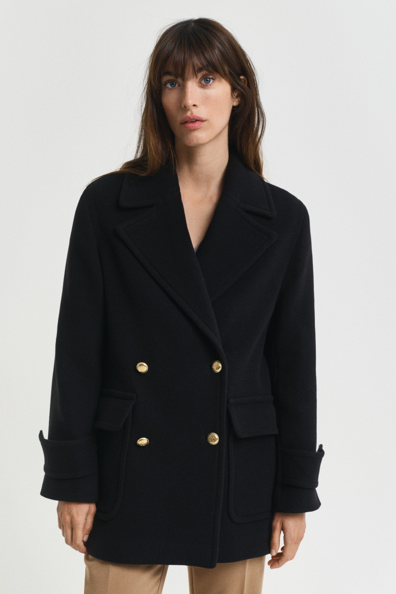 KABÁT GANT WOOL MID LENGTH PEACOAT BLACK