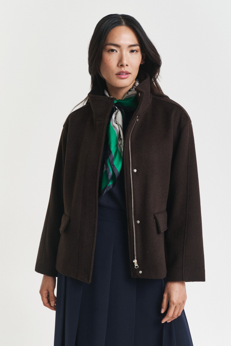 E-shop BUNDA GANT SHORT WOOL JACKET WITH ZIP DEEP BROWN