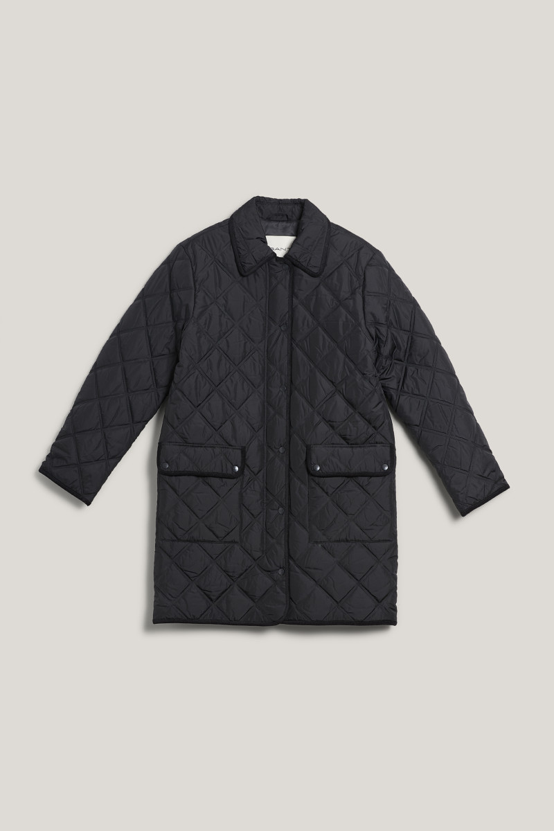 KABÁT GANT QUILTED COAT WITH CORD TRIM BLACK