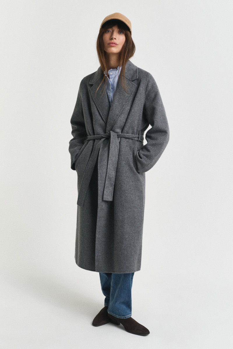 KABÁT GANT HANDSTITCHED BELTED COAT CHARCOAL MELANGE