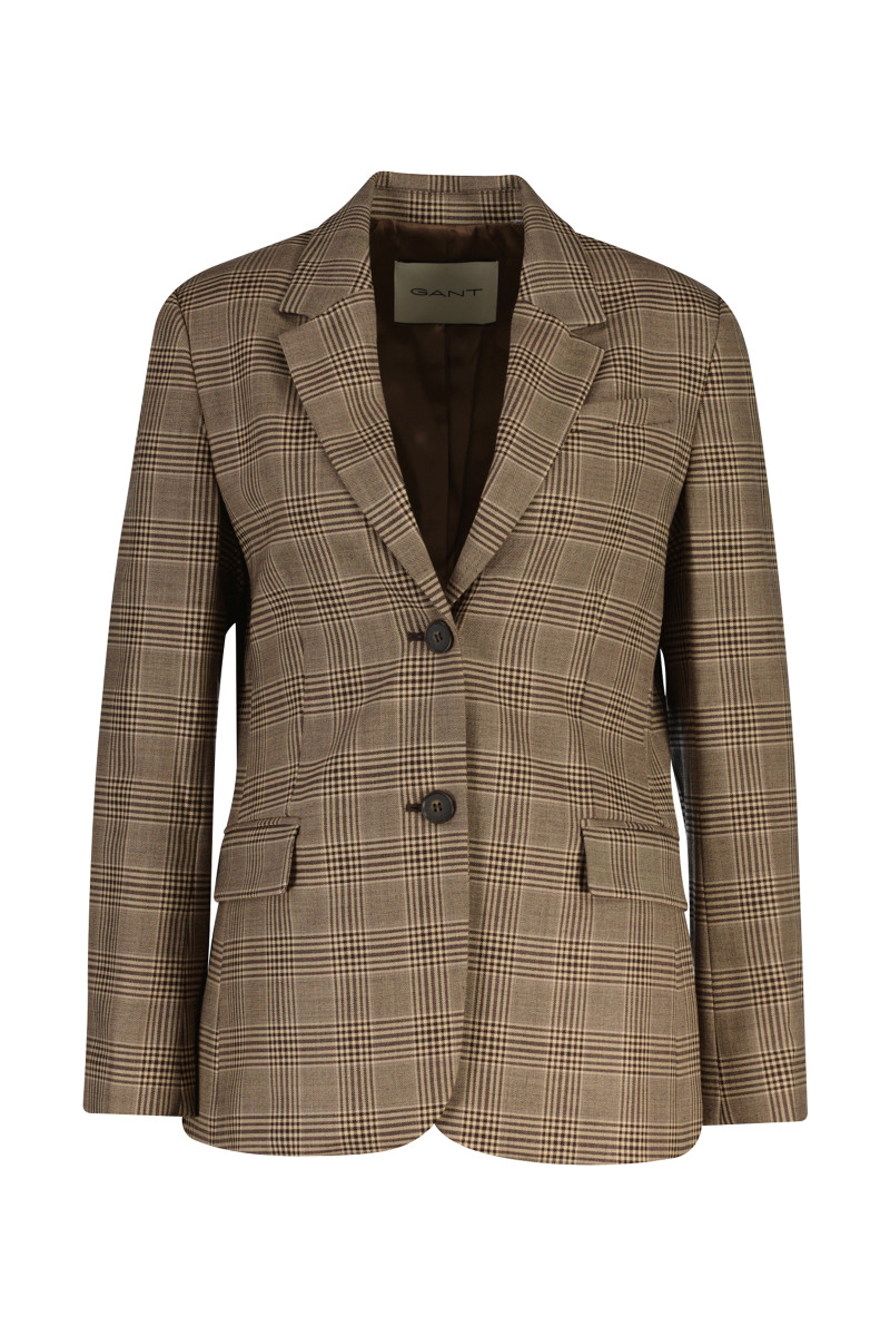 SAKO GANT REG CHECKED WOOL BLEND BLAZER DEEP BROWN