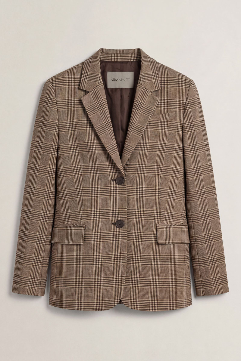 SAKO GANT REG CHECKED WOOL BLEND BLAZER DEEP BROWN