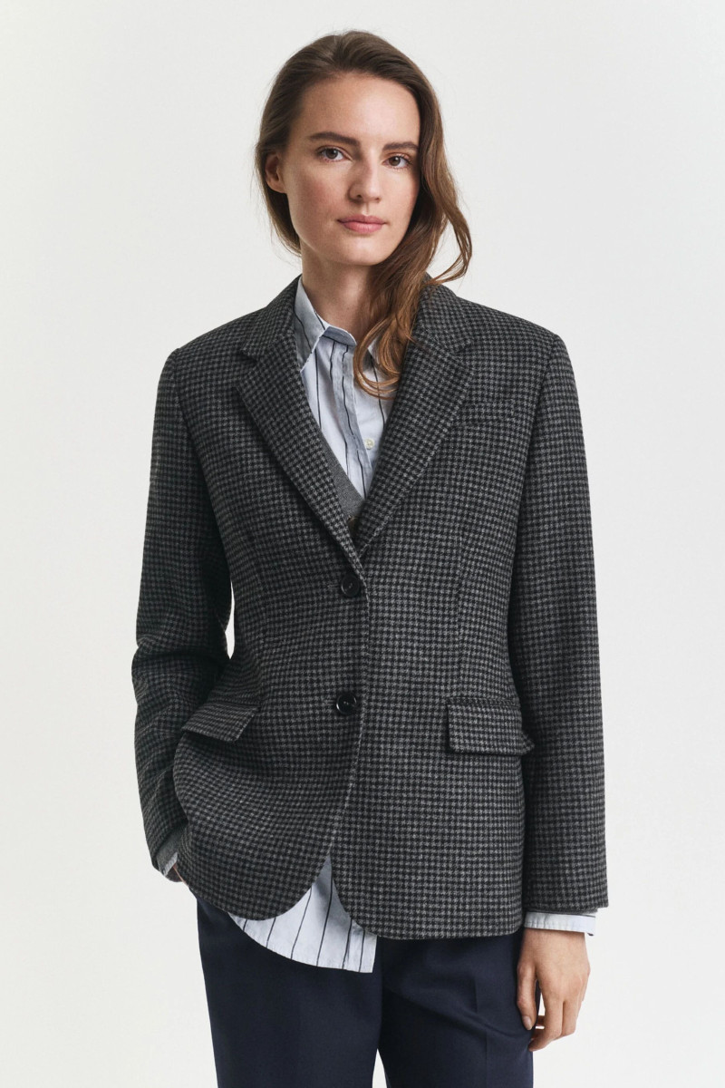 SAKO GANT REG WOOL HOUNDSTOOTH BLAZER CHARCOAL MELANGE
