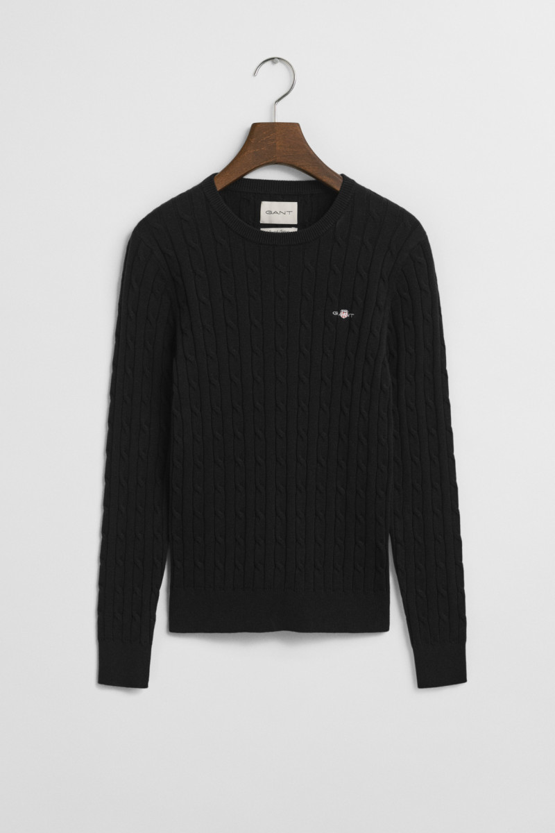 E-shop SVETR GANT STRETCH COTTON CABLE C-NECK BLACK
