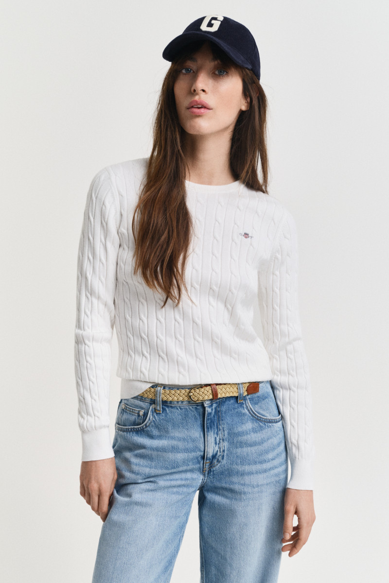 SVETER GANT STRETCH COTTON CABLE C-NECK EGGSHELL