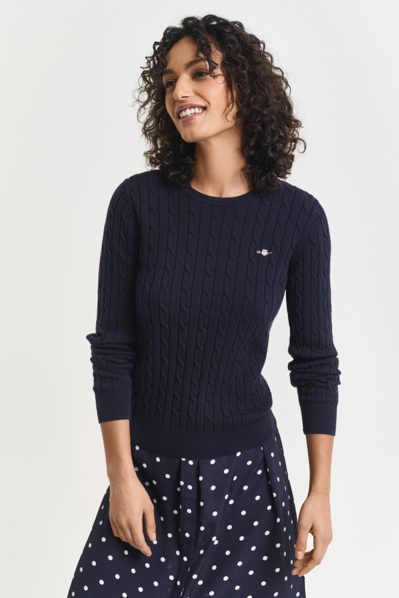 SVETER GANT STRETCH COTTON CABLE C-NECK EVENING BLUE