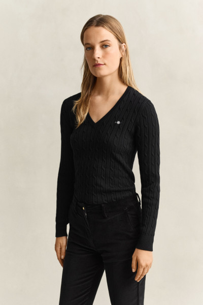 SVETER GANT STRETCH COTTON CABLE V-NECK - Fotografia č. 1