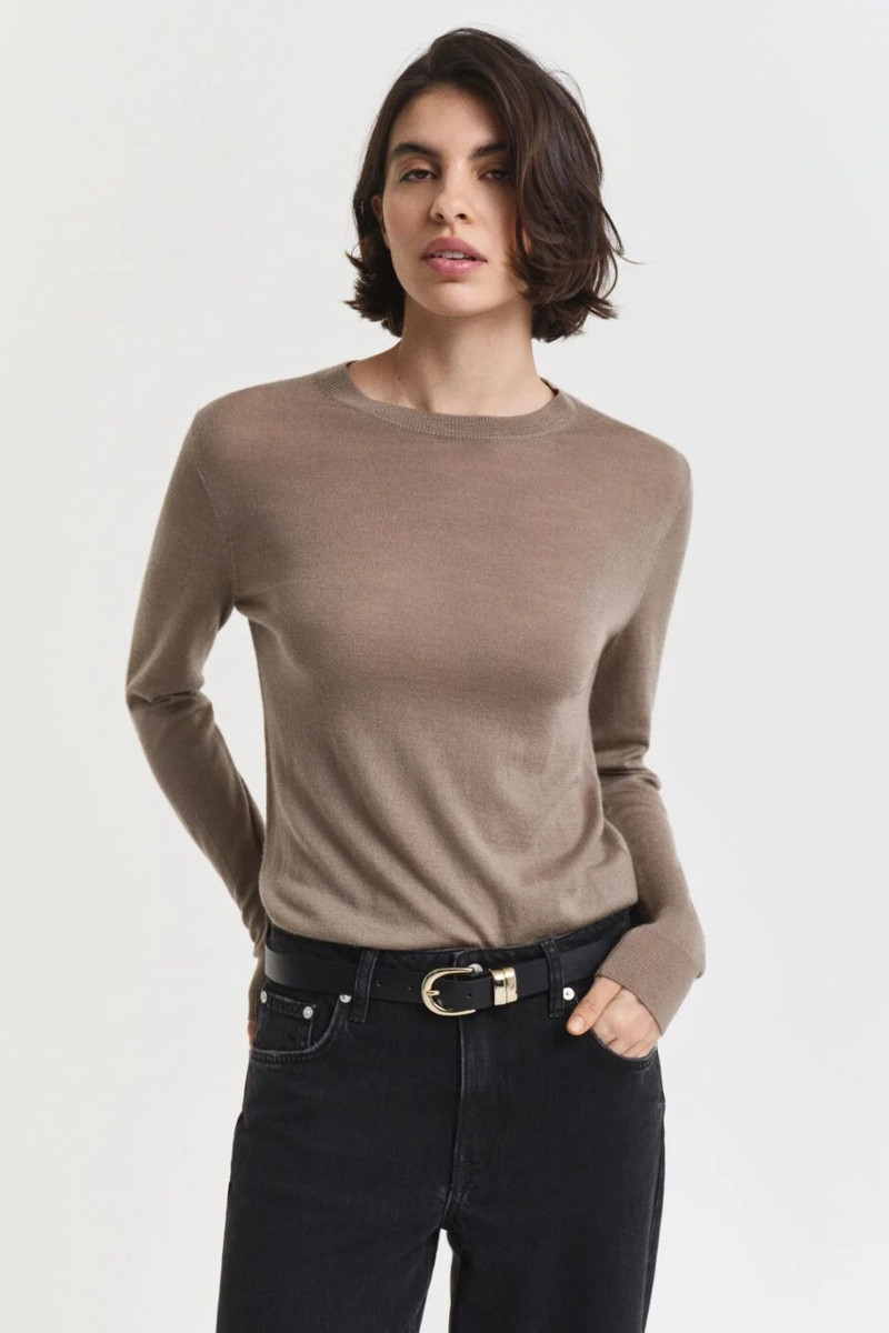 E-shop SVETR GANT FINE MERINO C-NECK TAUPE BEIGE