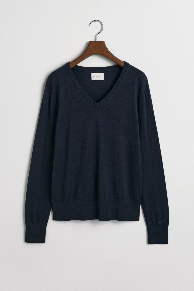 SVETR GANT FINE KNIT V-NECK EVENING BLUE