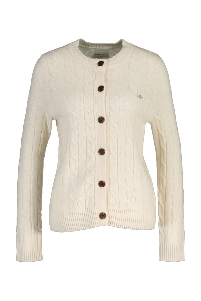 KARDIGÁN GANT LAMBSWOOL CABLE KNIT CARDIGAN CREAM