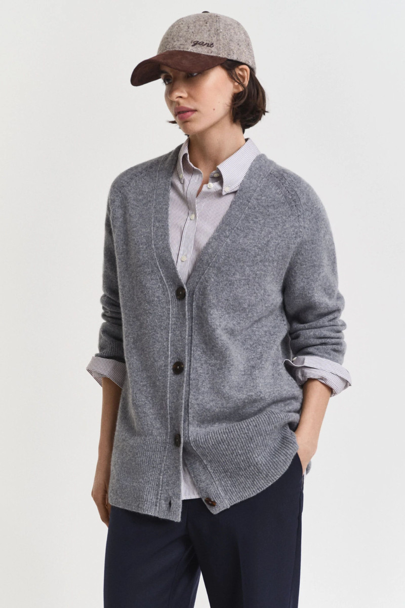 KARDIGÁN GANT DETAIL KNIT CARDIGAN CHARCOAL MELANGE