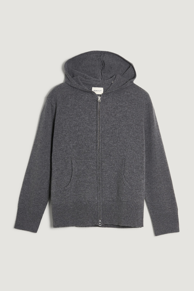 KARDIGÁN GANT SUPERFINE LAMBSWOOL ZIP HOODIE CHARCOAL MELANGE