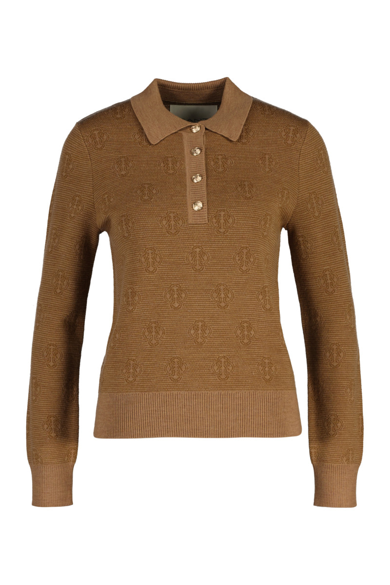 SVETR GANT MONOGRAM KNIT POLO WHISKEY BROWN