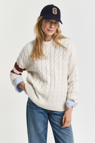 PULÓVER GANT CONTRAST STRIPED CABLE KNIT C-NECK - Kép 1