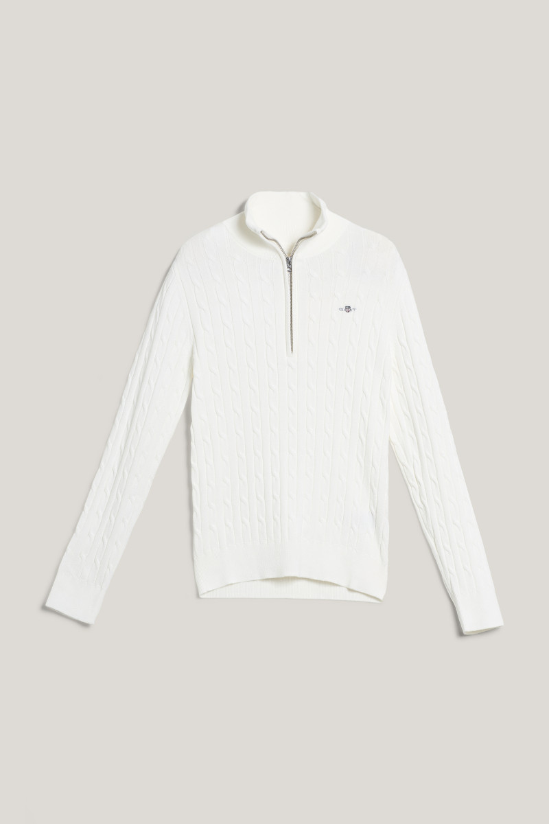SVETER GANT STRETCH COTTON CABLE HALF-ZIP EGGSHELL