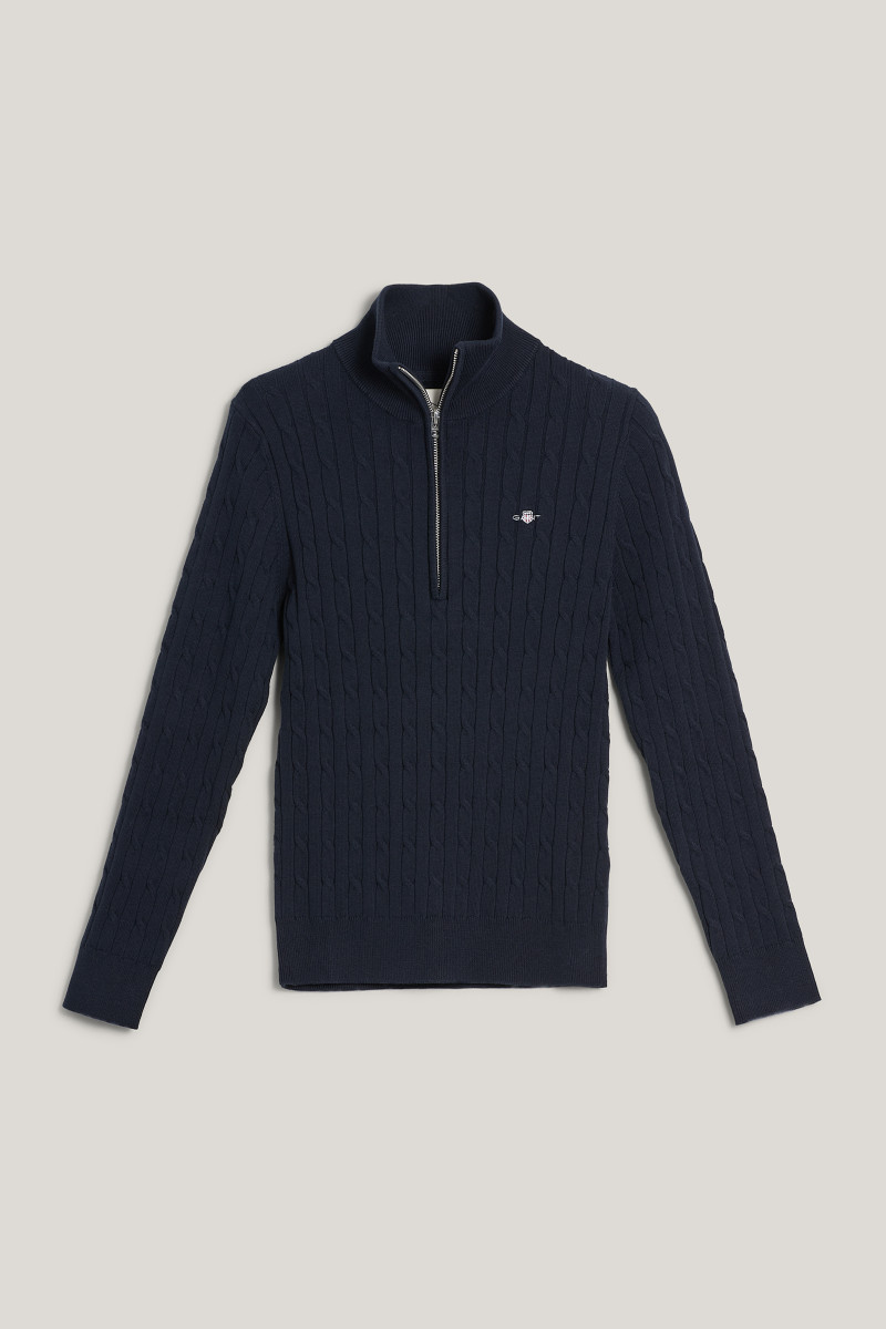 SVETR GANT STRETCH COTTON CABLE HALF-ZIP EVENING BLUE