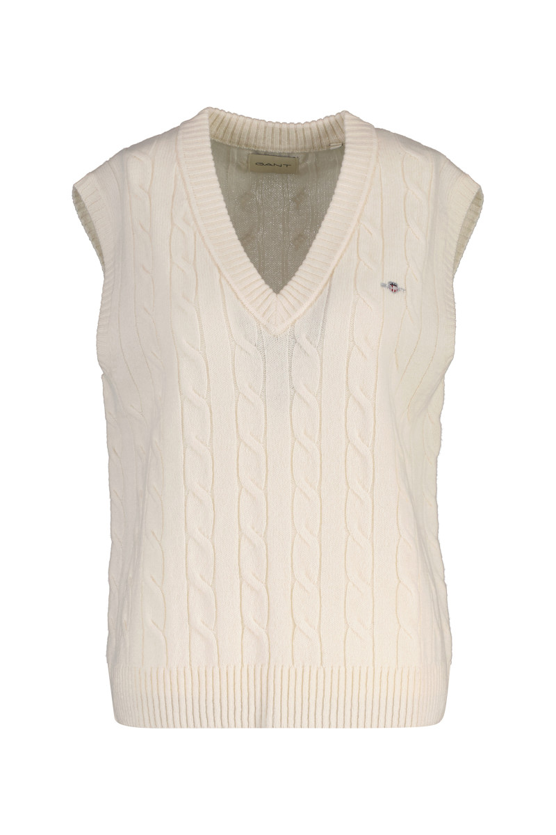 E-shop VESTA GANT LAMBSWOOL CABLE V-NECK VEST CREAM