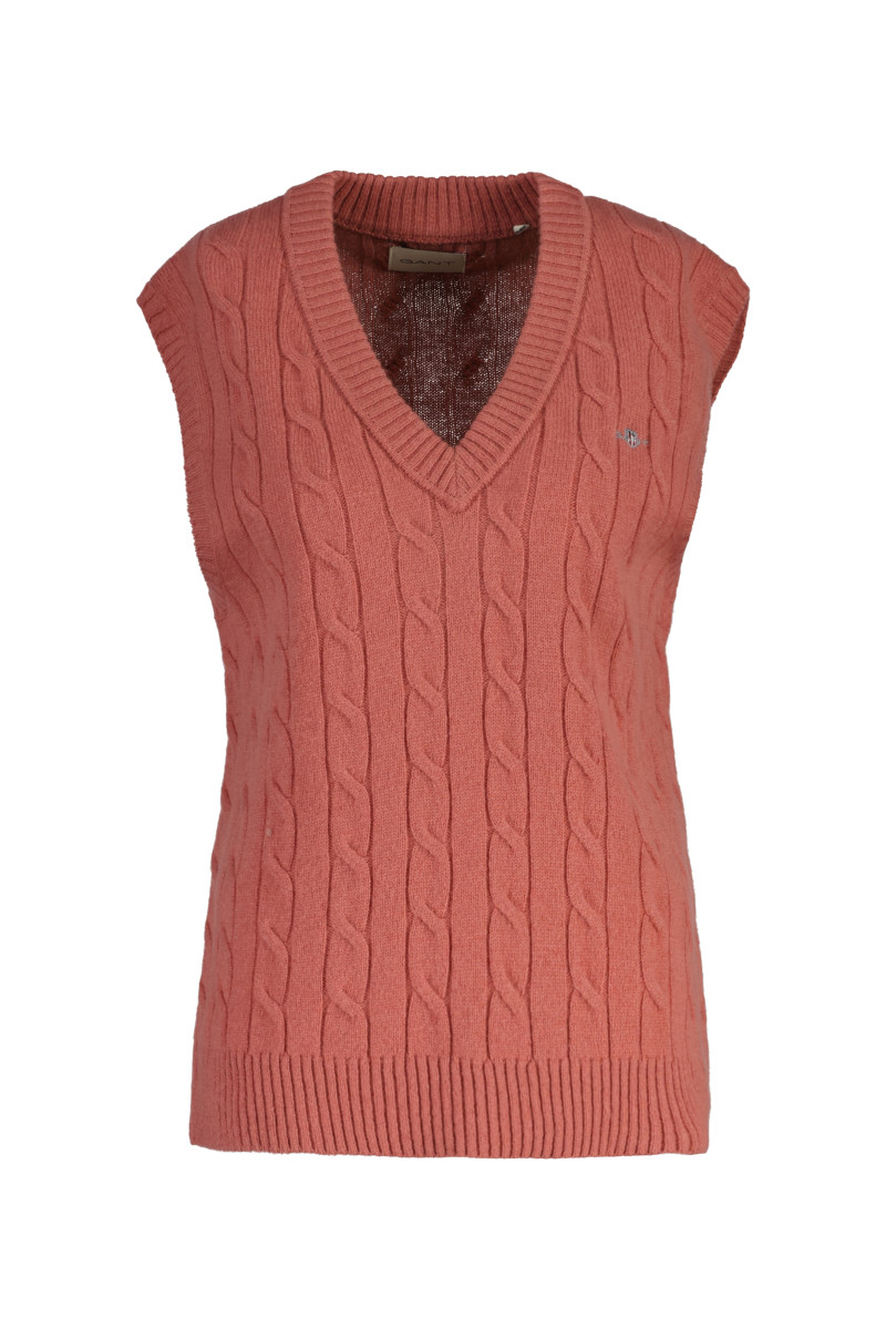 E-shop VESTA GANT LAMBSWOOL CABLE V-NECK VEST FADED BRICK