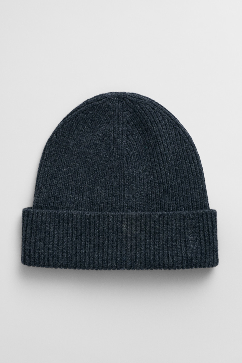 E-shop ČEPICE GANT WOOL RIBBED BEANIE CHARCOAL MELANGE
