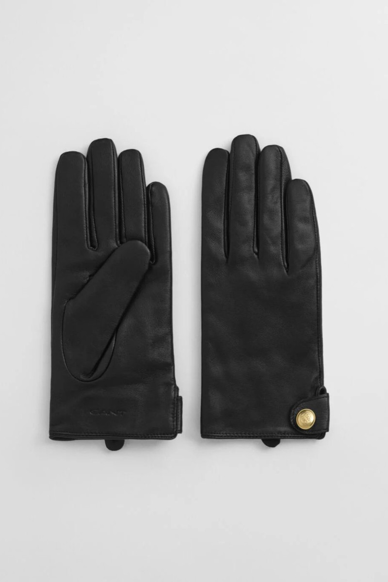 RUKAVICE GANT BUTTONED LEATHER GLOVES BLACK