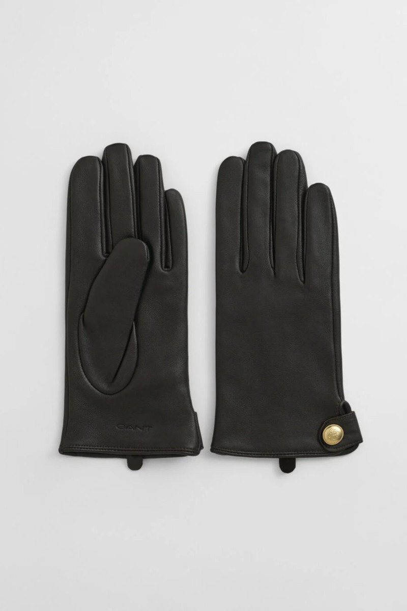 RUKAVICE GANT BUTTONED LEATHER GLOVES DEEP BROWN