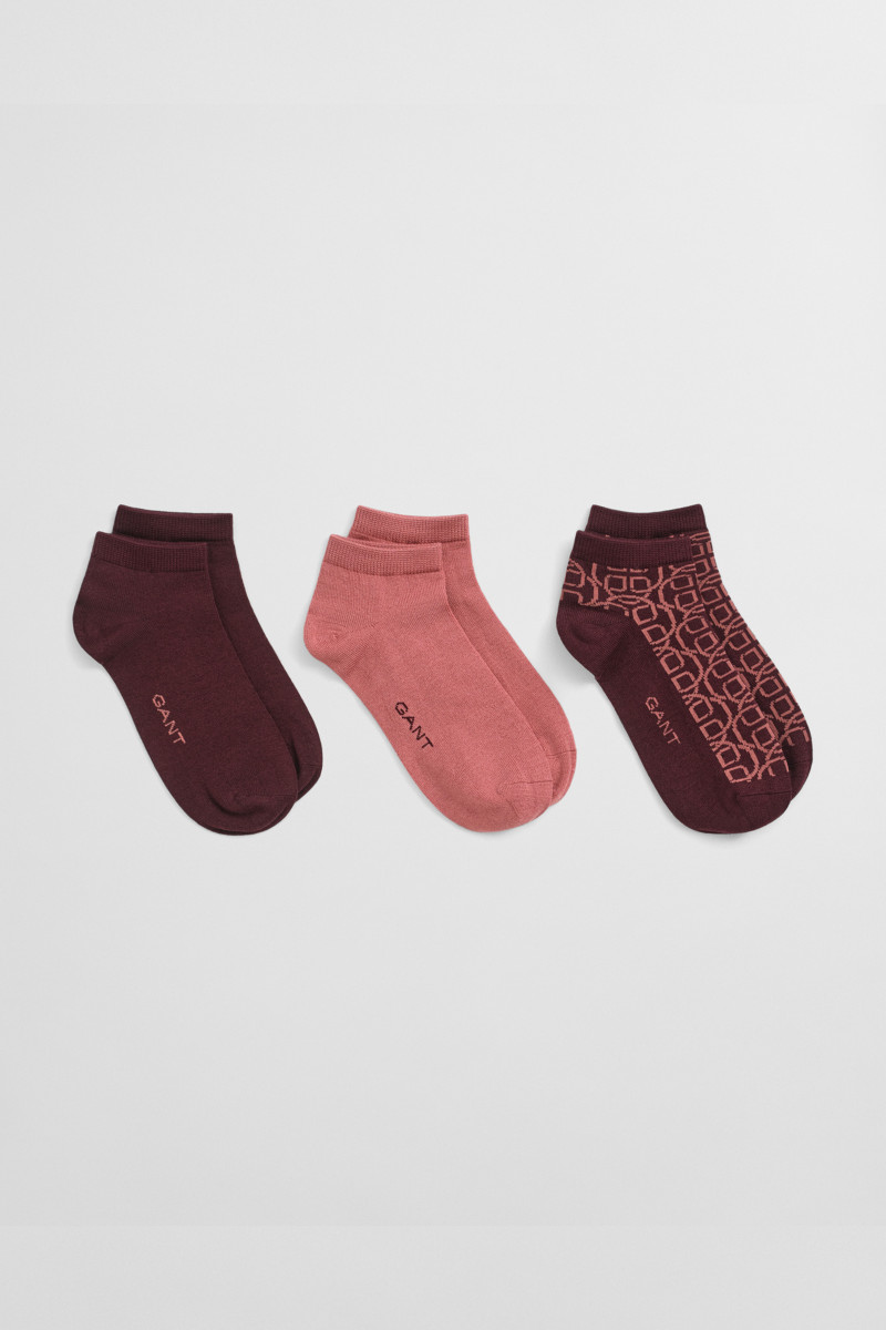 E-shop PONOŽKY 3-PACK GANT MONOGRAM ANKLE SOCKS PLUM WINE