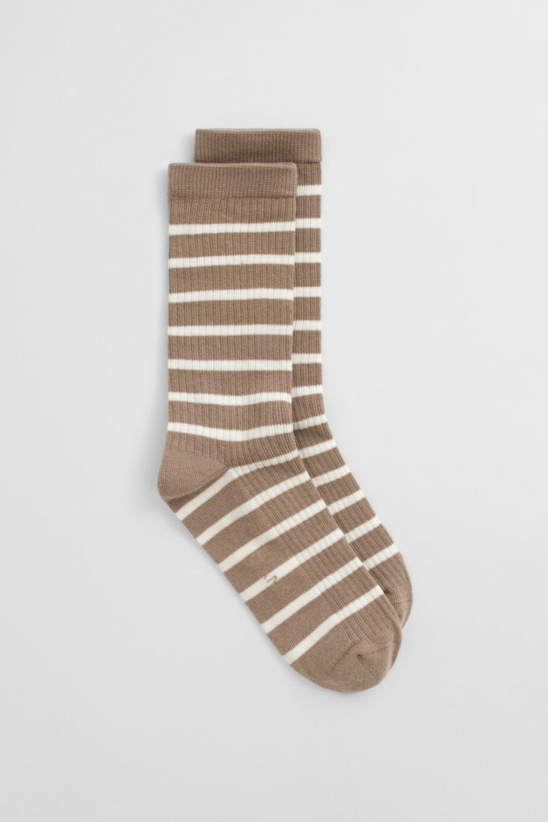 E-shop PONOŽKY GANT BRETON STRIPED RIB SOCKS TAUPE BEIGE