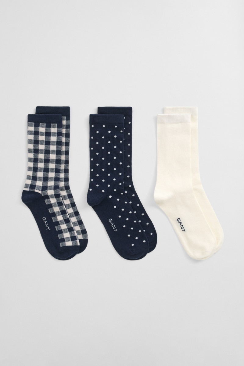 E-shop PONOŽKY GANT DOT AND GINGHAM CHECK SOCKS 3-PACK EVENING BLUE