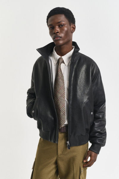 BUNDA GANT LEATHER HARRINGTON JACKET - Fotografie č. 1