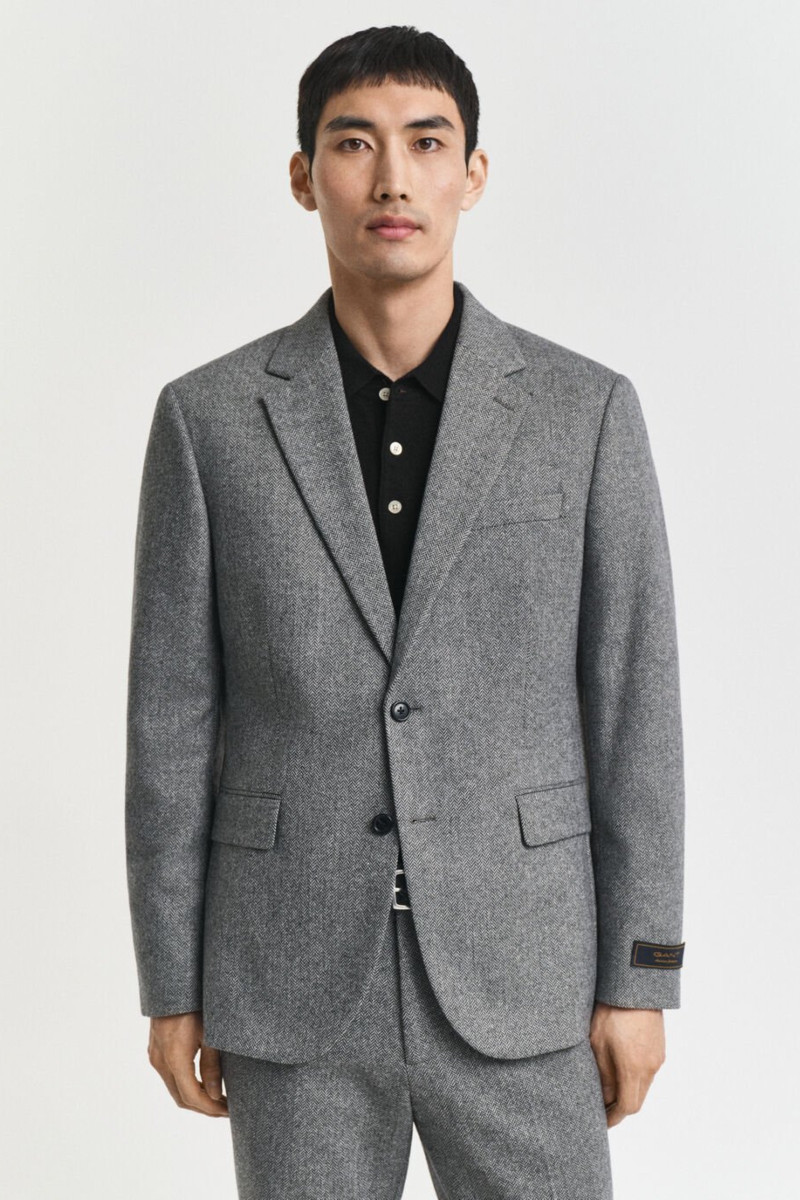 SAKO GANT FLANNEL HERRINGBONE SUIT JACKET ANTRACIT MELANGE