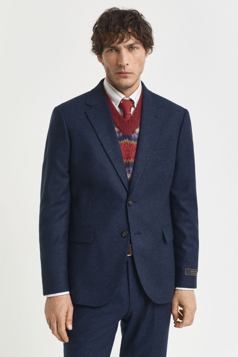 SAKO GANT FLANNEL HERRINGBONE SUIT JACKET EVENING BLUE