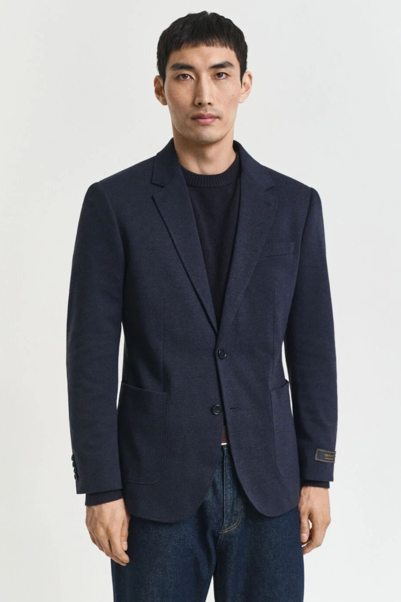 SAKO GANT TWO-TONE JERSEY PIQUE BLAZER DARK INDIGO MELANGE