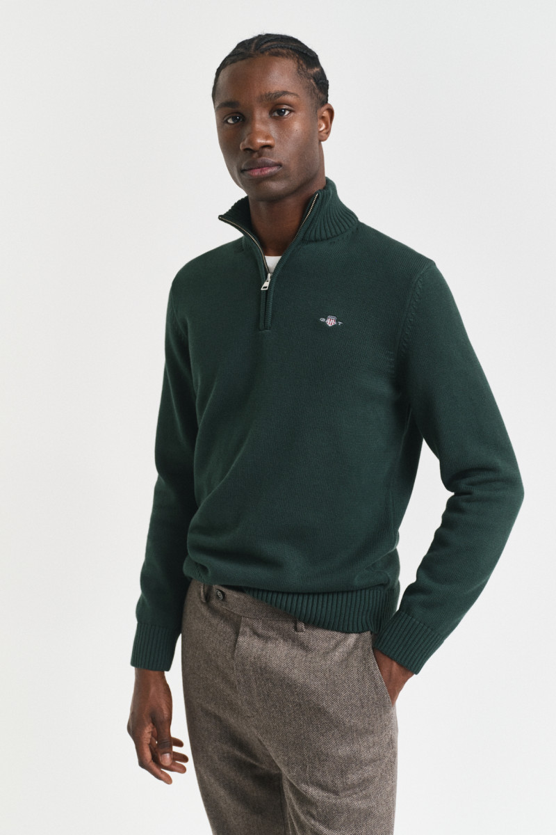 E-shop SVETR GANT CASUAL COTTON HALF ZIP TARTAN GREEN