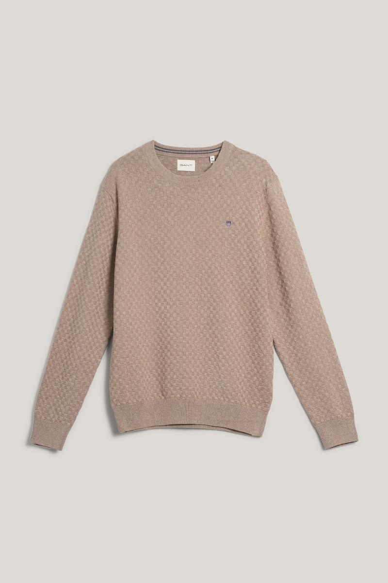 E-shop SVETR GANT MICRO TEXTURE C-NECK DK. SAND MELANGE