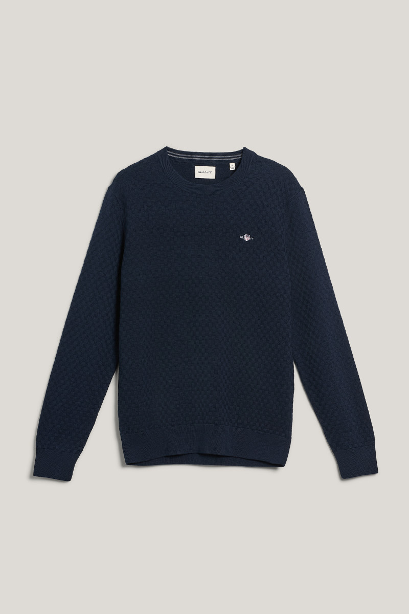 E-shop SVETR GANT MICRO TEXTURE C-NECK EVENING BLUE