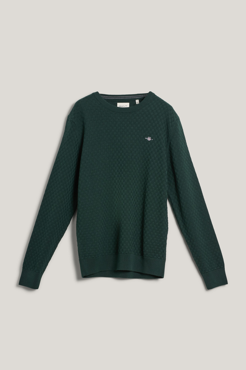 E-shop SVETR GANT MICRO TEXTURE C-NECK TARTAN GREEN