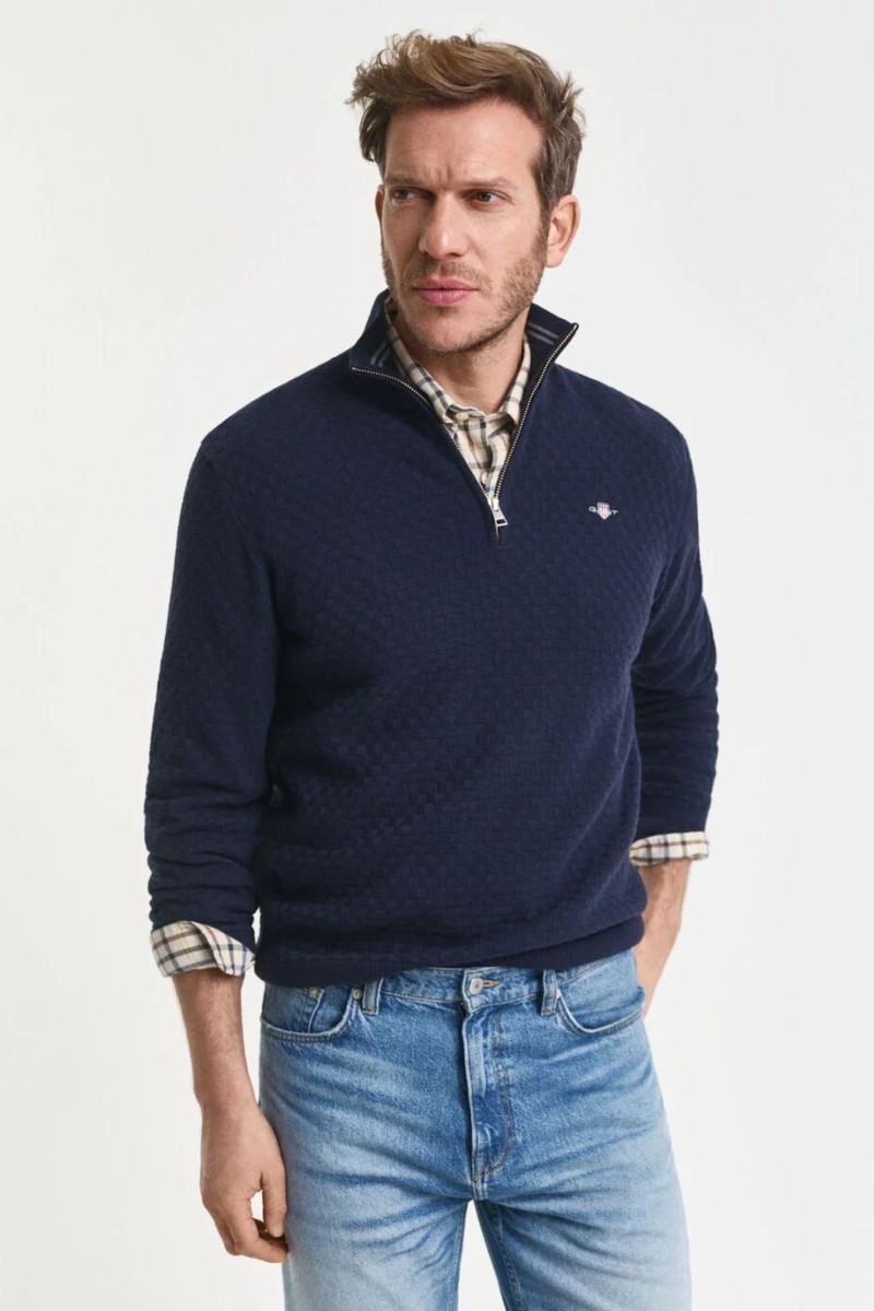 E-shop SVETR GANT MICRO TEXTURE HZ EVENING BLUE