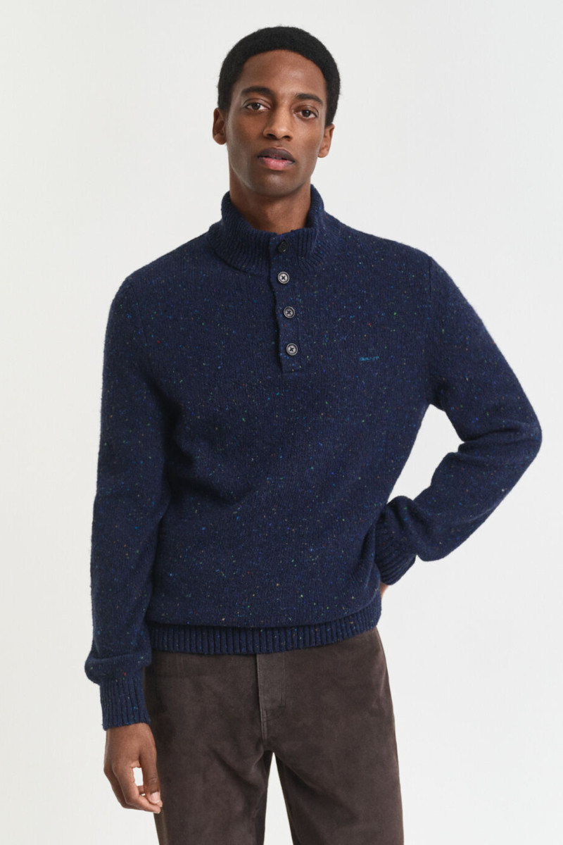 SVETR GANT WOOL BLEND NEPS HALF BUTTONED EVENING BLUE