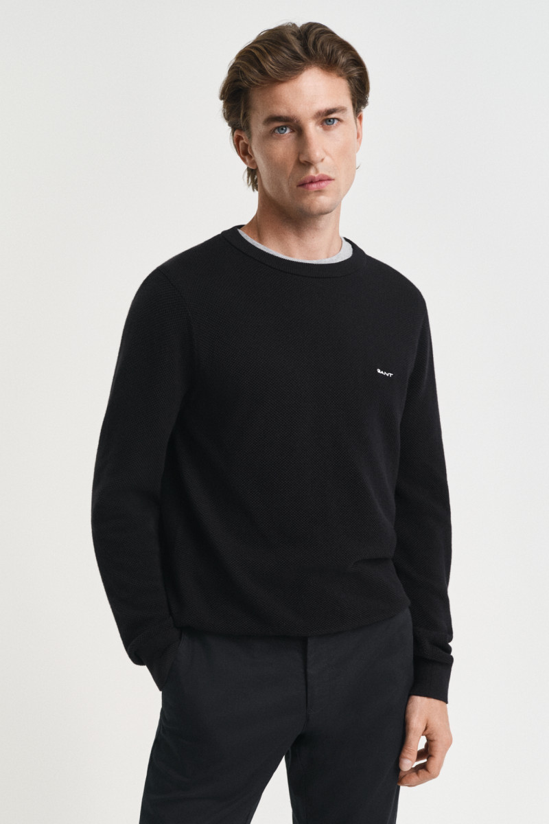 SVETR GANT COTTON PIQUE C-NECK BLACK