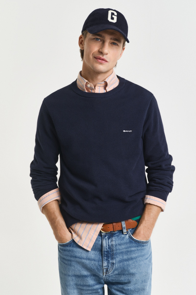 SVETER GANT COTTON PIQUE C-NECK EVENING BLUE