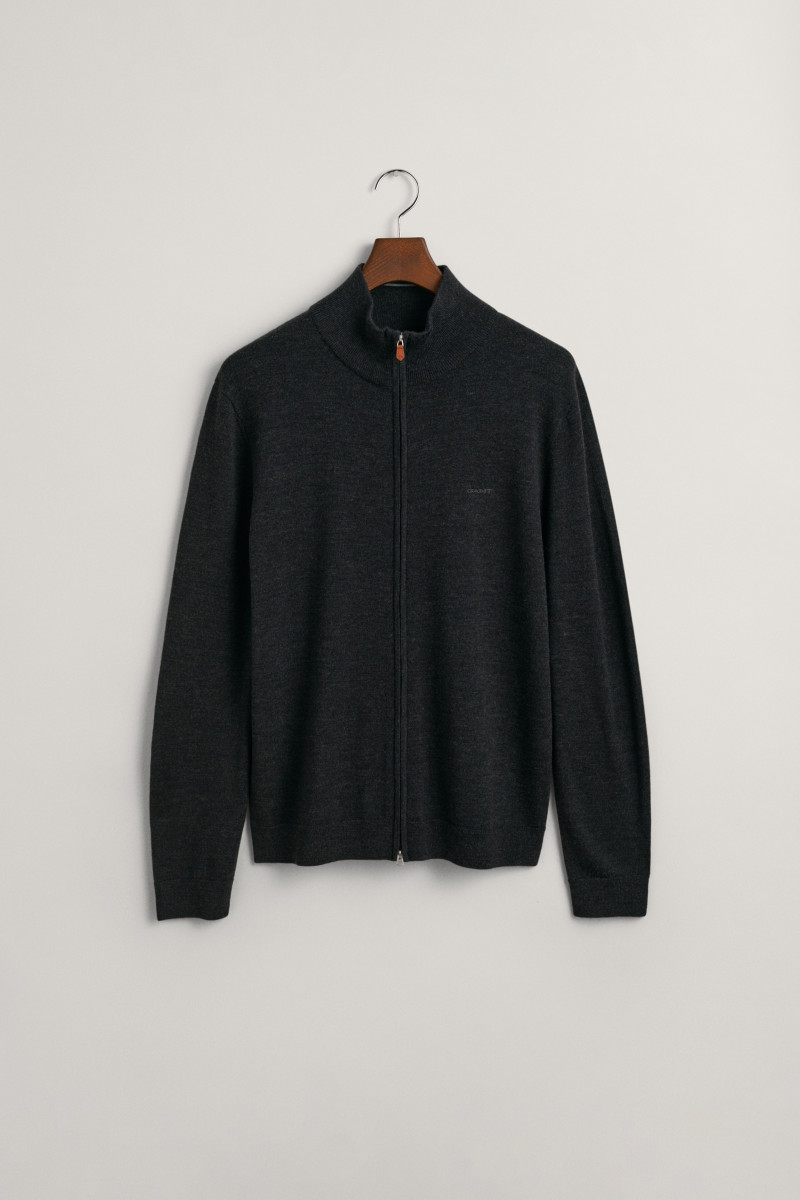 KARDIGÁN GANT EXTRAFINE MERINO WOOL ZIP CARDIGAN DK CHARCOAL MELANGE