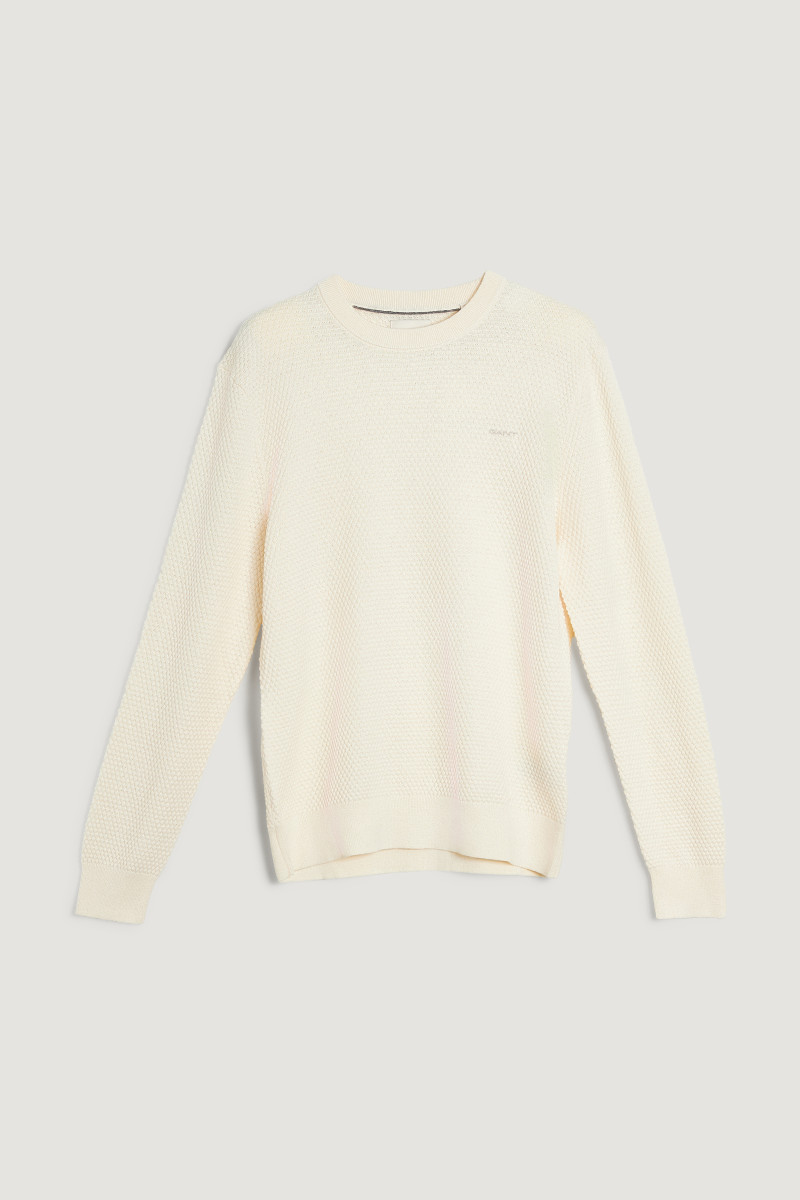E-shop SVETR GANT TEXTURED COTTON MERINO C-NECK CREAM
