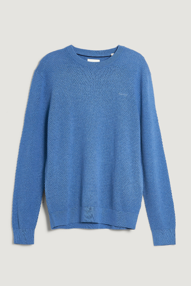 E-shop SVETR GANT TEXTURED COTTON MERINO C-NECK DENIM BLUE MELANGE