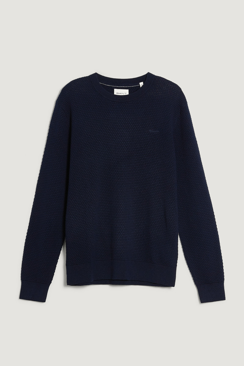 E-shop SVETR GANT TEXTURED COTTON MERINO C-NECK EVENING BLUE