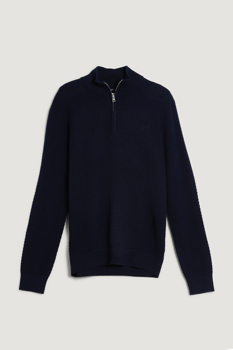 E-shop SVETR GANT TEXTURED COTTON MERINO HALF ZIP EVENING BLUE