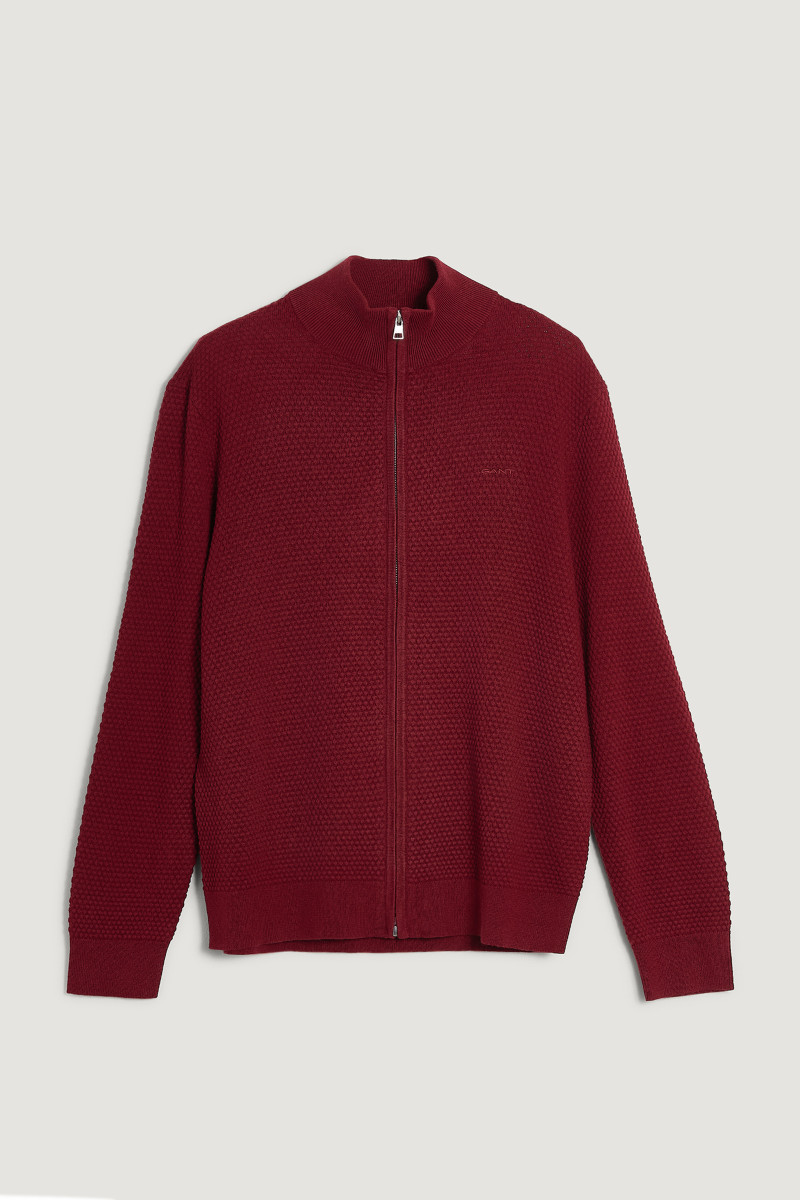 KARDIGÁN GANT TEXTURED COTTON MERINO CARDIGAN PLUMPED RED