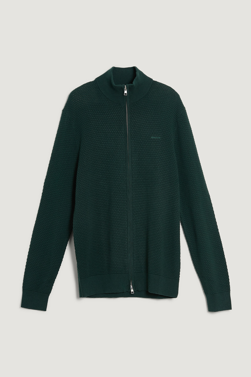 E-shop KARDIGÁN GANT TEXTURED COTTON MERINO CARDIGAN TARTAN GREEN